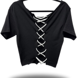 HELLS FAVORITE - ROAD RASH BACK LACE BLACK CROP TOP