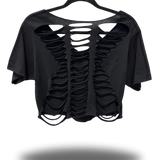 BAD GIRLS  - ROAD RASH V CUT BLACK CROP TOP