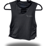 STACKED SOULS - BRAIDED ROAD RASH BLACK CROP TANK TOP