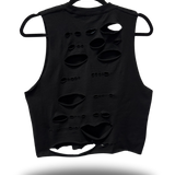 BONEPRINT - ROAD RASH BACK CUT BLACK CROP TANK