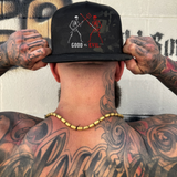 GOOD VS EVIL BLACK CAMO FLAT BILL HAT