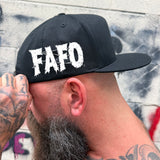 FAFO STITCH SIDE STYLE BLACK COTTON FLAT BILL HAT