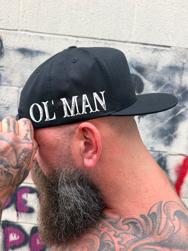 OL' MAN - SIDE STYLE BLACK COTTON FLAT BILL HAT