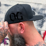OG SIDE STYLE BLACK COTTON FLAT BILL HAT