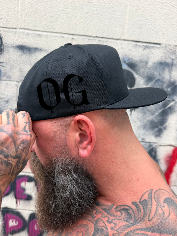 OG SIDE STYLE BLACK COTTON FLAT BILL HAT