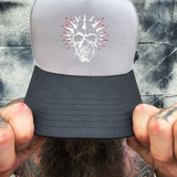 ENEMY SKULL BLACK GREY CURVED TRUCKER HAT