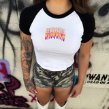BABYGIRL BLACK SLEEVE RAGLAN CROP TOP