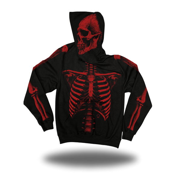 SKELETON OVERSIZED PRINT HOODIE - RED