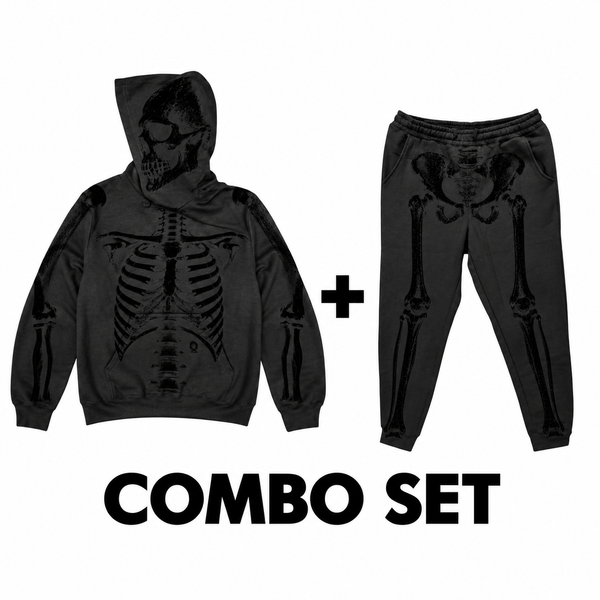 SKELETON HODDIE/SWEATPANT OVERSIZED PRINT BLACK COMBO SET