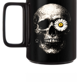 DAISY SKULL BLACK COFFEE MUG