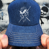 DRUMMER SKULL DENIM CURVED BILL HAT