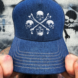 SKULLS & CROSSBONES DENIM CURVED BILL HAT