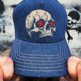 STAR SKULL DENIM CURVED BILL HAT