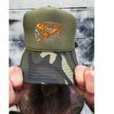 BLAZING WARRIOR FOAM CURVED BILL GREEN CAMO HAT