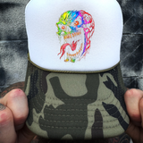 NEON NIGHTMARE FOAM CURVED BILL CAMO HAT