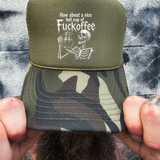 F*CKOFFEE FOAM CURVED BILL GREEN CAMO HAT