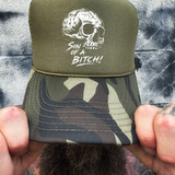 SON B*TCH FOAM CURVED BILL GREEN CAMO HAT