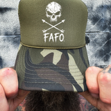 FAFO SKULL FOAM CURVED BILL GREEN CAMO HAT