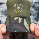 NO REGRETS FOAM CURVED BILL GREEN CAMO HAT