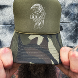 EAGLE FEATHER FOAM CURVED BILL GREEN CAMO HAT