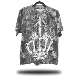 MIDDLE FINGER OVERSIZED GREY WOOD CAMO TEE