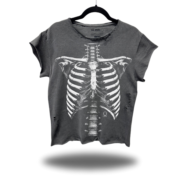 SKELETON  ROAD RASH MUSCLE FADED BLACK OVERSIZED TEE