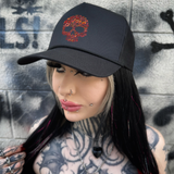 FLOWER COLOR SKULL CURVED BILL BLACK HAT
