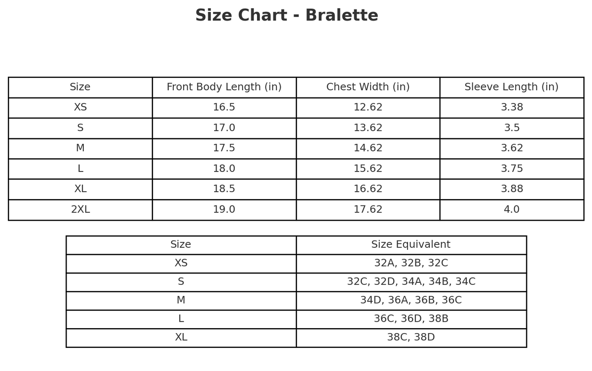 Tee size chart