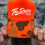 DRIVE GLOBES FOAM CURVED BILL ORANGE CAMO HAT