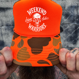 WEEKEND WARRIORS FOAM CURVED BILL ORANGE CAMO HAT