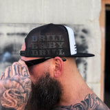 USA DRILL BABY DRILL WHITE AND BLACK FLAT BILL HAT
