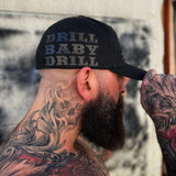 USA DRILL BABY DRILL BLACK FLEXFIT COTTON HAT