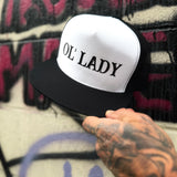 OLD LADY BLACK & WHITE FLAT BILL HAT
