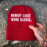 RED NOBODY CARES BEANIE