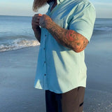 ESSENTIAL DRIVEN PARADISE BLUE BUTTON UP