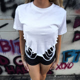 ROAD RASH V CUT HEART WHITE CROP TOP