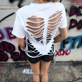 ROAD RASH V CUT HEART WHITE CROP TOP