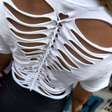 ROAD RASH BACK SLASHED BRAIDED WHITE CROP TOP