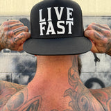 LIVE FAST BLACK FLAT BILL HAT