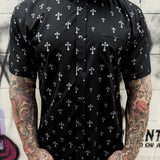 ESSENTIAL CHROME CROSS PEARL SNAP BUTTON UP