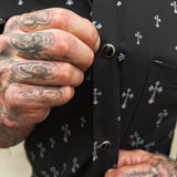 ESSENTIAL CHROME CROSS PEARL SNAP BUTTON UP