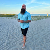 ESSENTIAL DRIVEN PARADISE BLUE BUTTON UP