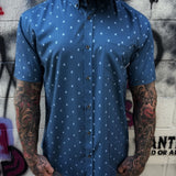 ESSENTIAL TEAL INFINITY SKULL BUTTON UP