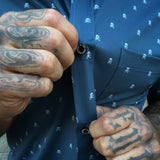 ESSENTIAL TEAL INFINITY SKULL BUTTON UP
