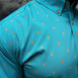 ESSENTIAL TURQUOISE BLUE INFINITY SKULLS BUTTON UP