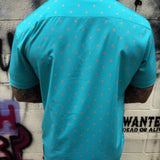 ESSENTIAL TURQUOISE BLUE INFINITY SKULLS BUTTON UP