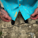 ESSENTIAL TURQUOISE BLUE INFINITY SKULLS BUTTON UP