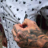 ESSENTIAL STARS AND SKULLS BLACK SNAPS WHITE BUTTON UP
