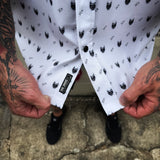 ESSENTIAL STARS AND SKULLS BLACK SNAPS WHITE BUTTON UP
