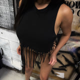 ROAD RASH WESTERN FRINGE BLACK CROP TANK TOP